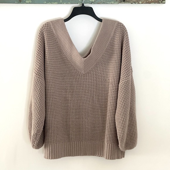 Zenana Womens Oversized V-neck Soft Stretch Sweater Taupe XL - Picture 1 of 8